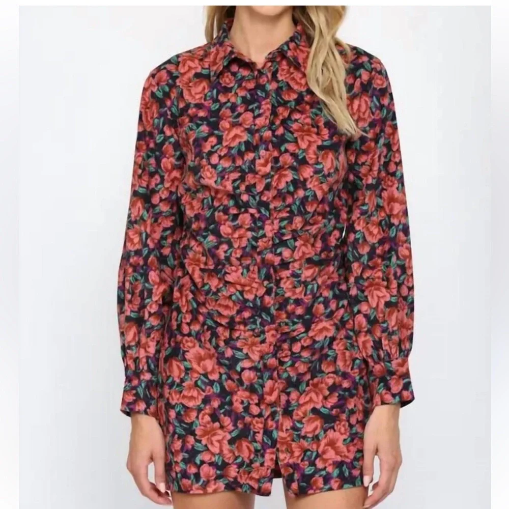 Fate Bohme Floral Button Down Ruched Dress Size Large - Picture 1 of 10